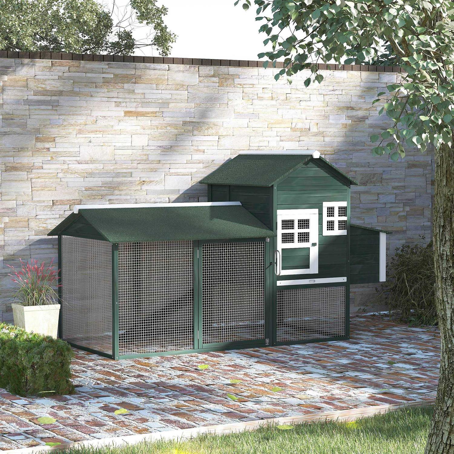 PawHut 84 Wooden Chicken Coop Hen House Outdoor with Run Nesting Box - Pet Supplies online store