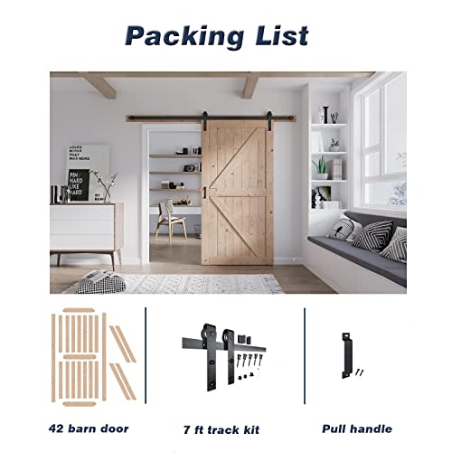 FREDBECK 48in x 80in Sliding Wood Barn Door with 8FT Barn Door Hardware Kit Included K Shape Solid Spruce Panel Sliding Door Double Surfaces Need to Assembly