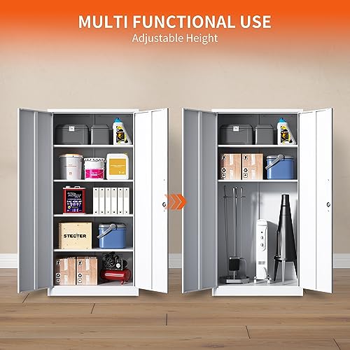 Metal Storage Cabinet with Wheels, Lockable Garage Cabinet with Doors and Shelves, Rolling Tool Storage, Assembly Required, Black
