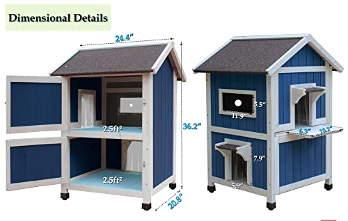 Rockever Outdoor Cat House, Large Outdoor Houses for Feral Cats Wooden Outside Cat Shelter Weatherproof with Escape Door
