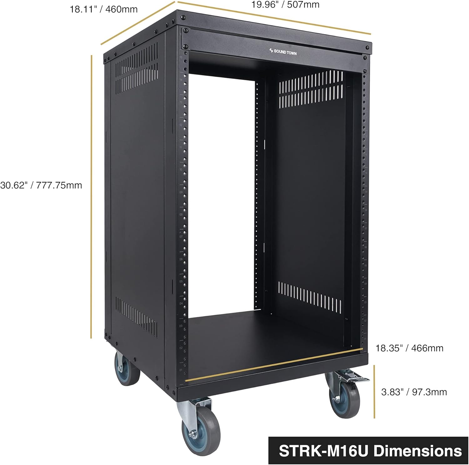 Sound Town 30U Universal Steel Rack, w/ 3 Locking Casters, Vented Side Panels for Audio Video, Server and Network Equipment (STRK-M30U)