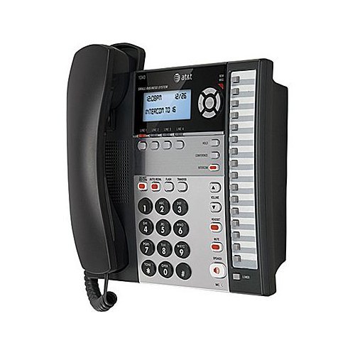 AT&T 1040 4-Line Expandable Corded Phone System with Speakerphone, 1 Handset, Desk Phone, Landline Phones for Office, Business, Home Telephone with Answering Machine, Black/Silver (Renewed)