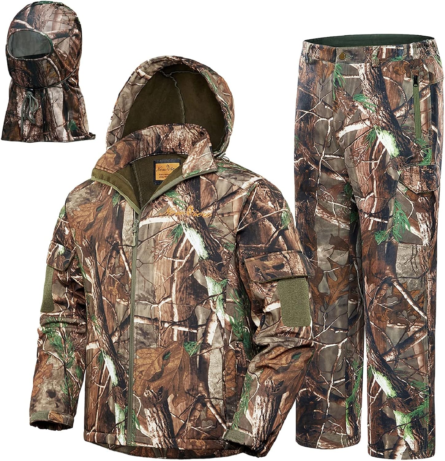 New View Quiet Hunting Clothes for Men, Camo Hunting Jacket and Pants, Water Resistant and Insulated
