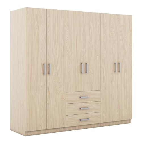 67.9" H Large 4 Doors Armoire Wardrobe Closet with Mirror, Freestanding Closet Wardrobe Clothes Cabinet Organizer with Locking Drawer, Shelves and Hanging Rod, Wooden Bedroom Armoires, White