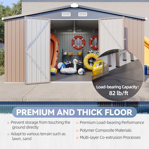 8'x4' Shed Galvanized Steel Storage Sheds with Triple Doors Weatherproof Outdoor Utility Sheds, Dual Lock Lean to Shed with Sloped Roof for Mower, Bike, Generator, Garden Tools (Black)