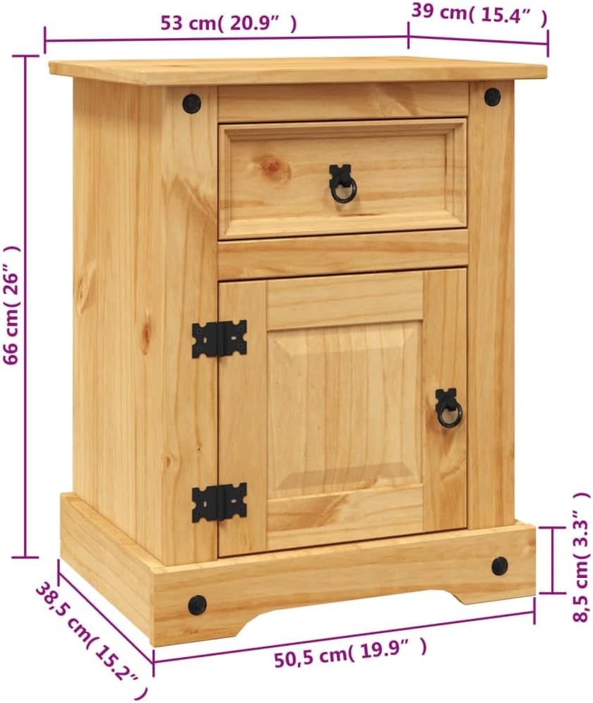 Bedside Cabinet Mexican Pine Corona Range 20.9"x15.4"x26.4" 13.75kg/30.25ib Nightstands