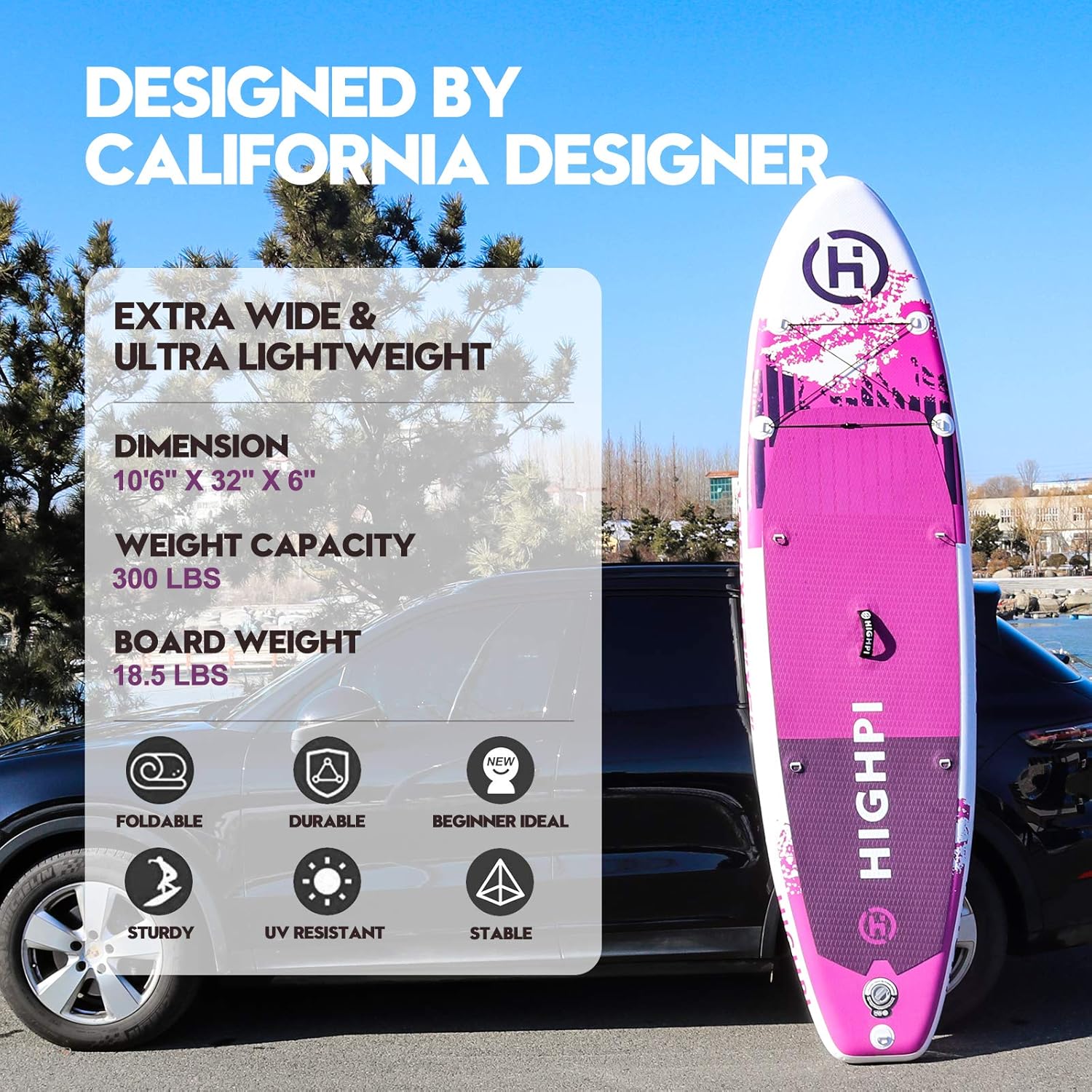 Highpi Inflatable Stand Up Paddle Board with Premium SUP Accessories, Backpack, Wide Stance, Surf Control, Non-Slip Deck, Leash, Paddle and Pump, Standing Boat for Youth and Adult
