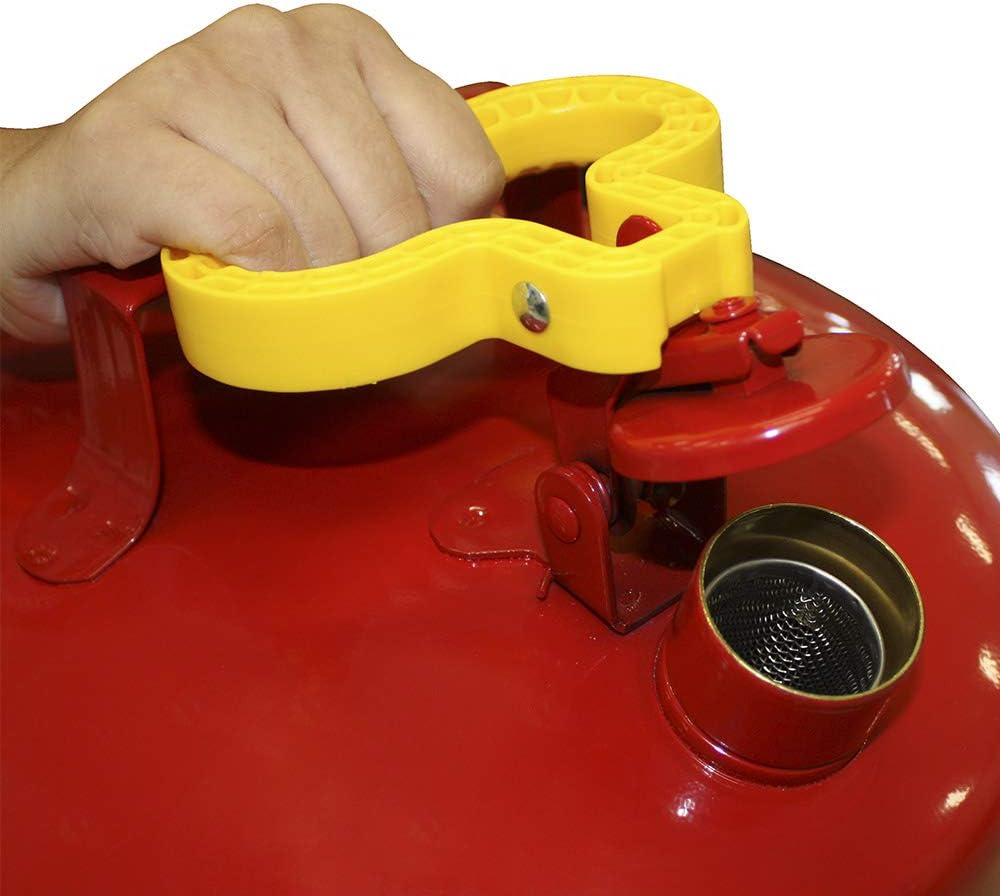 UI-50-FS Red Galvanized Steel Type I Gasoline Safety Can with Funnel, 5 Gallon Capacity, 13.5" Height, 12.5" Diameter,Red/Yellow Pack of 2