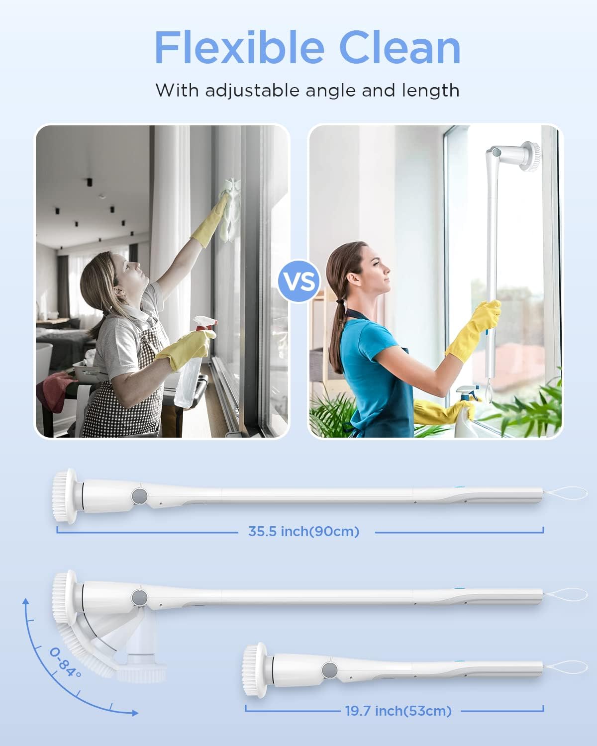 KGDJS Electric Spin Scrubber, 360 Cordless Shower Scrubber, Electric Spin Cleaner with 4 Replaceable Shower Cleaning Brush Heads and 1 Extension Arm for Tub, Tile, Kitchen, Bathroom Pack of 2