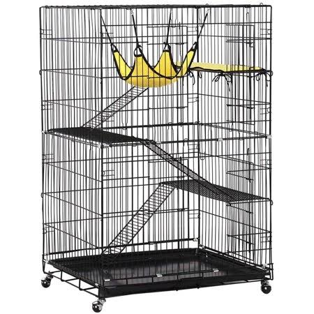 Toyx Collapsible Large 4-Tier Metal Pet Cat Kitten Cage Playpen Crate Enclosure Kennel Cat Home on Wheels Indoor Outdoor 3 Ramp