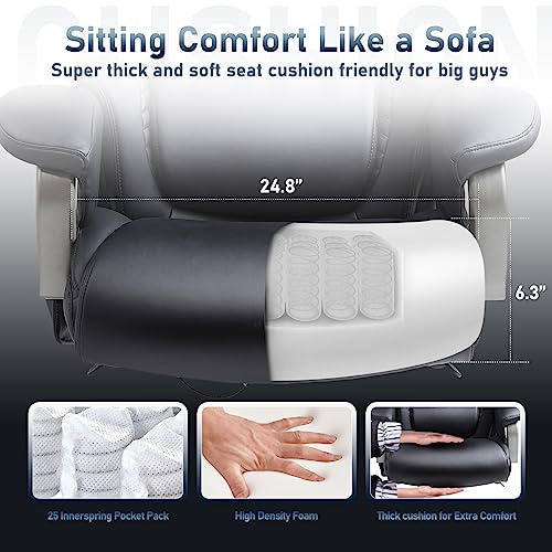COLAMY Big and Tall Office Chair 500lbs-Heavy Duty Leather Computer Executive Desk Chair with Wide Seat, Adjustable headrest, Lumbar Support-Black