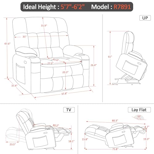 MCombo Dual Motor Power Lift Recliner Chair with Massage and Heat for Elderly People, Infinite Position, USB Ports, Cup Holders, Fabric 7890 (Medium-Regular, Burgundy)
