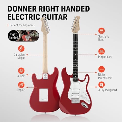 Donner DST-100B 39 Inch Electric Guitar Beginner Kit Solid Body Full Size Black HSS for Starter, with Amplifier, Bag, Digital Tuner, Capo, Strap, String,Cable, Picks
