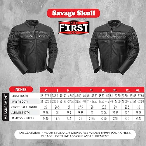 First Mfg Co - Savage Skulls - Men's Motorcycle Biker Riding Black Leather Jacket