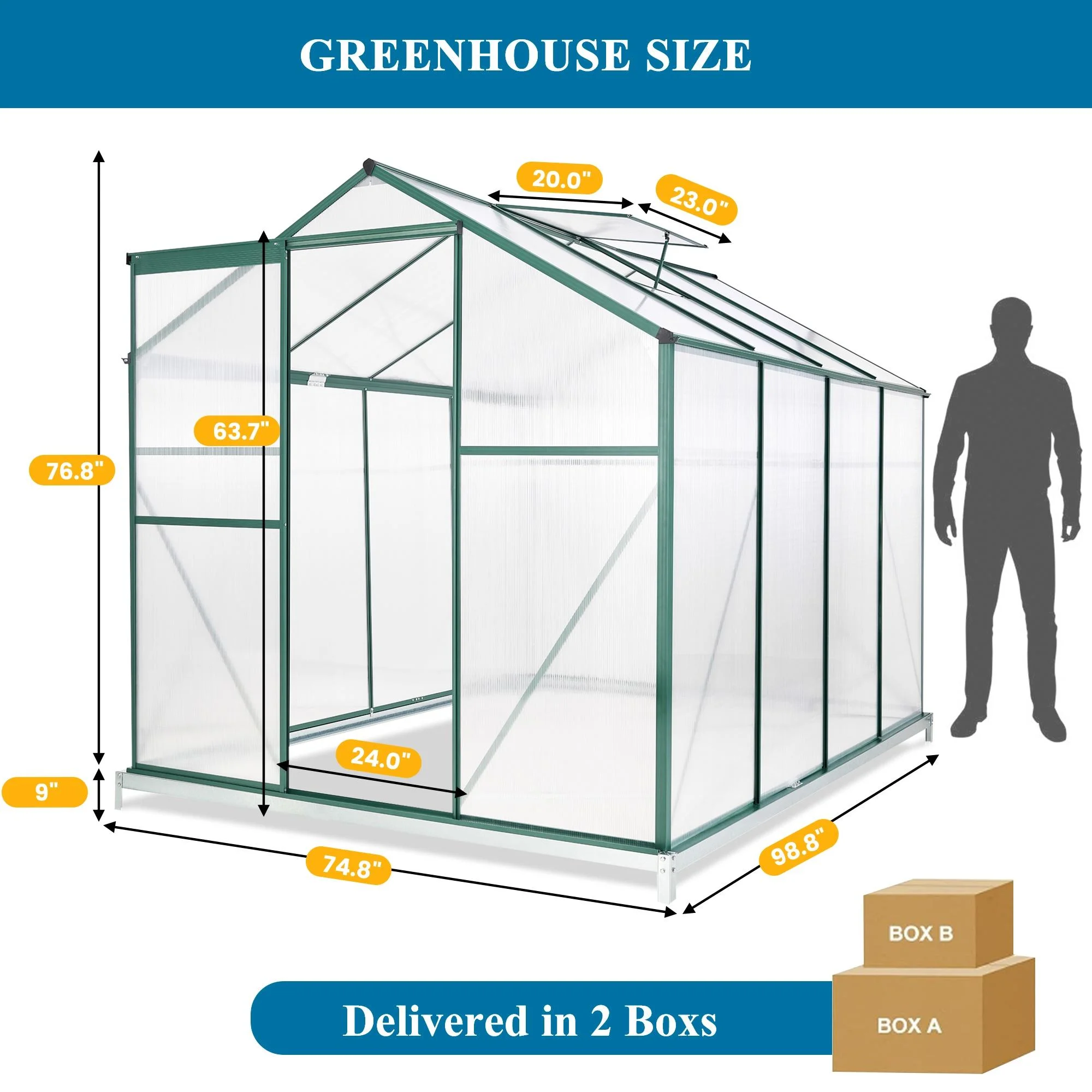 Outdoor Greenhouse Kit, Seizeen Polycarbonate Walk in Green house w/Aluminum Farm, Heavy Duty Garden Greenhouse with Window & Sliding Door, 8x6FT Large Size