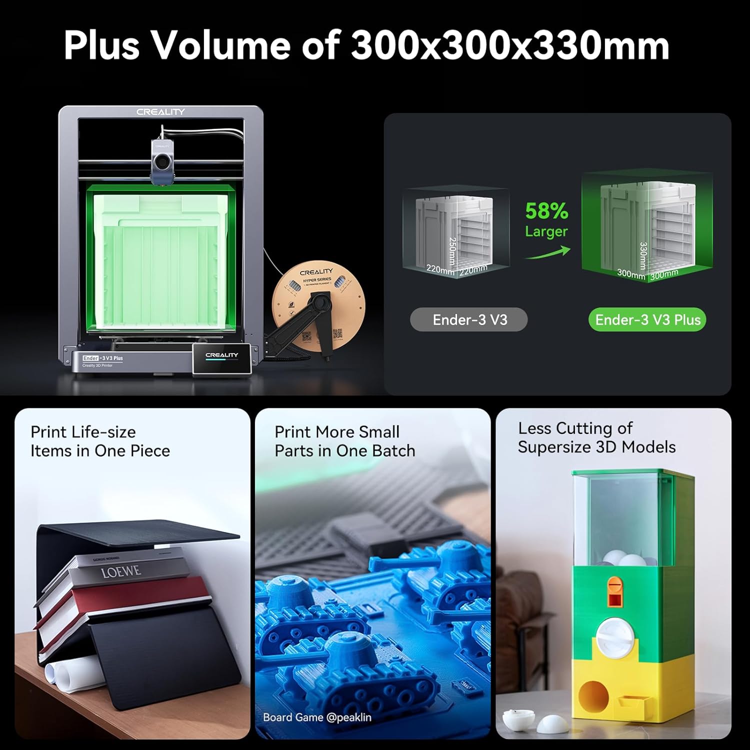 Creality Ender 3 V3 Plus 3D Printer,CoreXZ Speedy 600mm/s High Speed,Clog-Free Extruder,Instant Cooling,Powerful Motors,Stable Rod,Smart Auto Calibration,WiFi,Creality Could,Large Print 300x300x330mm