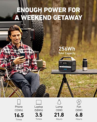 Anker 521 Portable Power Station Upgraded with LiFePO4 Battery, 256Wh 6-Port PowerHouse, 300W (Peak 600W) Solar Generator (Solar Panel Optional), 2 AC Outlets, 60W USB-C PD Output, Outdoor Generator