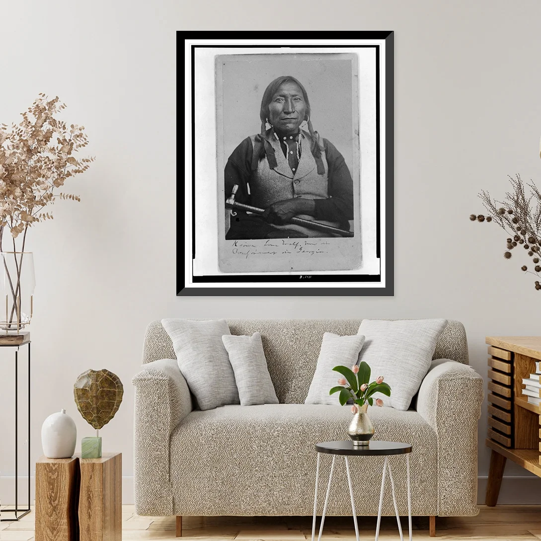 Historic Framed Print, [Lone Wolf, a Kiowa chief, half-length portrait, seated, facing front, holding tomahawk], 17-7/8" x 21-7/8"