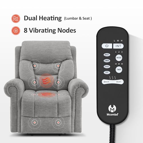 MCombo Triple Motor Power Lift Recliner Chair with Massage and Lumbar&seat Heating, Rolled Arms, Adjustable Headrest for Elderly People, Fabric 7888 (Coffee, Medium)