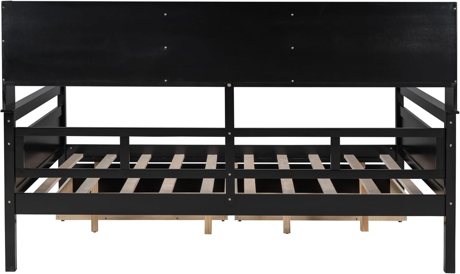 Full Size Wood Daybed with 2 Storage Drawers and Bedside Shelves, Sofa Bed Frame for Livingroom, Bedroom, Espresso