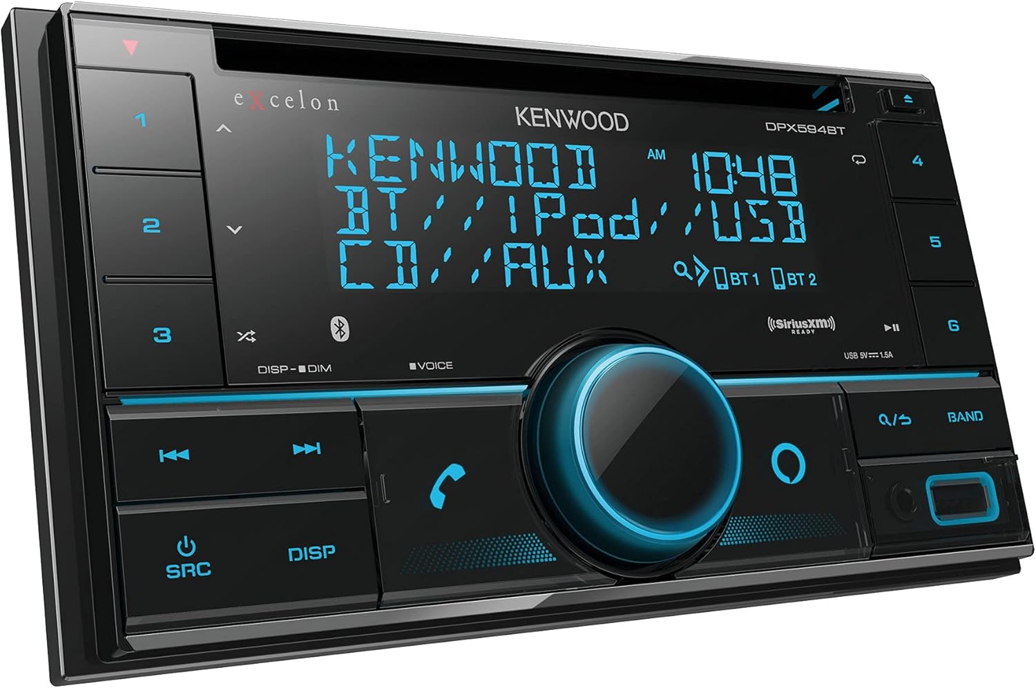 Kenwood Excelon DPX594BT Double DIN Bluetooth in-Dash Car Stereo CD Receiver with Amazon Alexa Compatibility | Plus SiriusXM SXV300v1 Connect Vehicle Tuner Kit for Satellite Radio