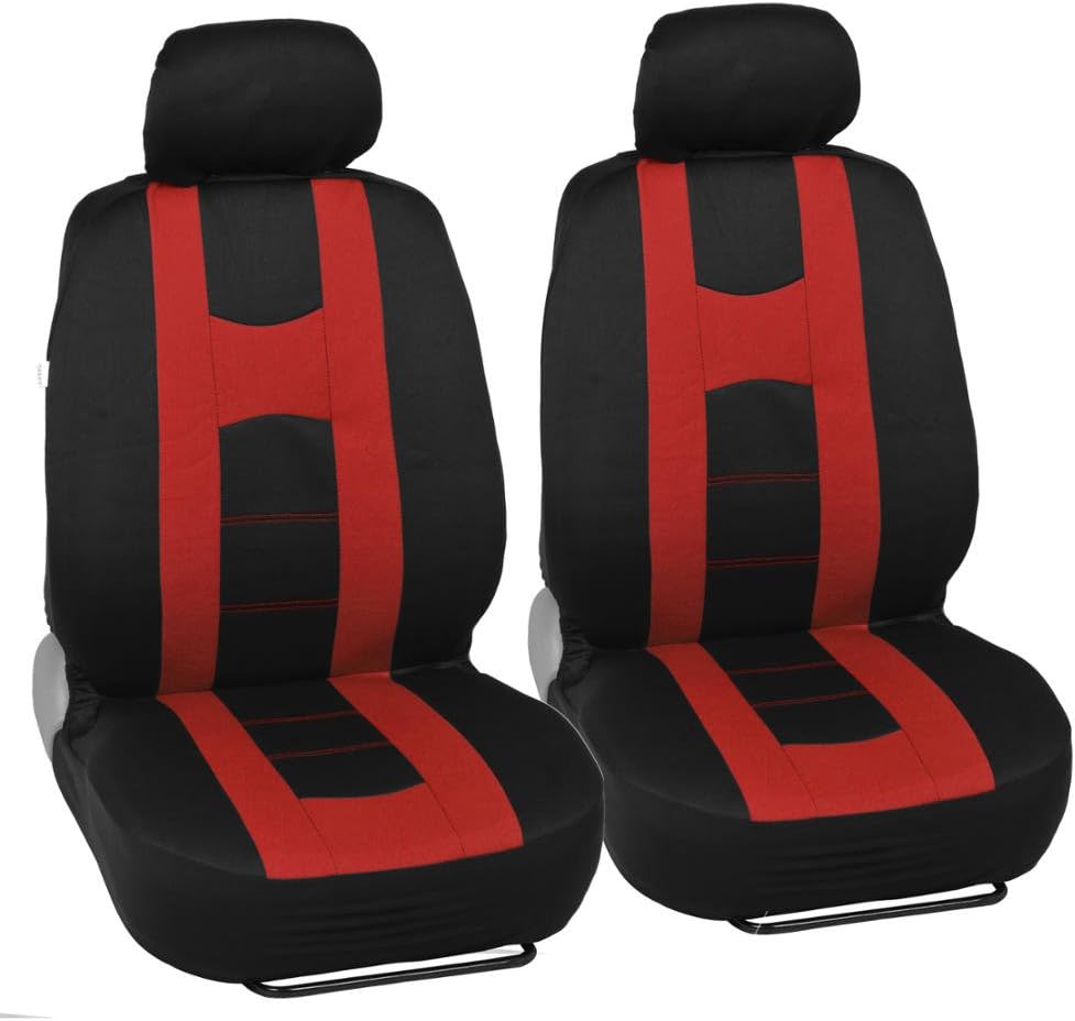 BDK Sport Series"Rome Sport" Black/Red Stripe Seat Covers w/Split Bench & Vinyl Trim Carpet Mats Full Set
