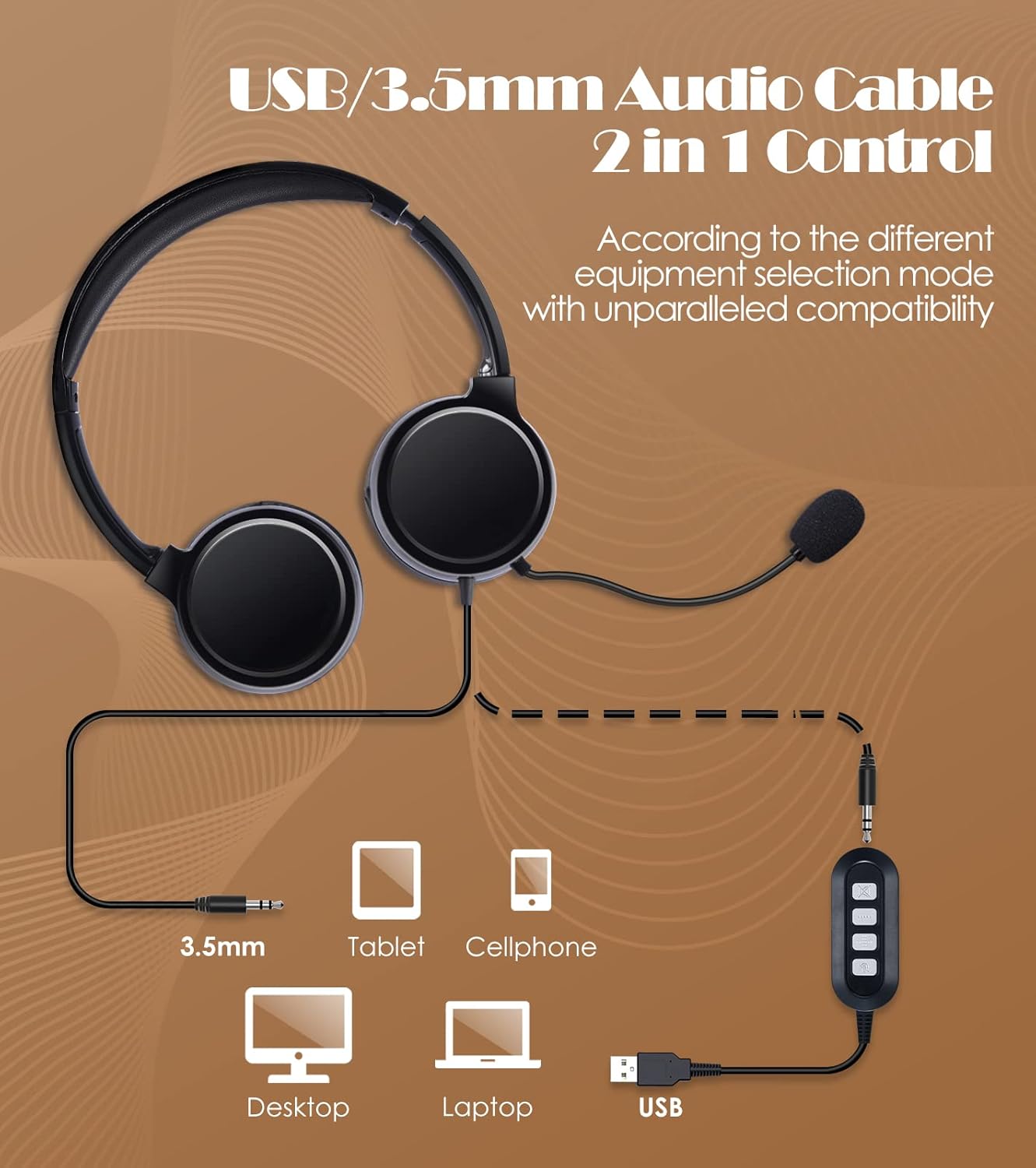 USB Headset with Mic, Headset with Microphone Noise-Cancelling, PC Headset Wired,3.5mm Audio Cable/USB Adapter, Wired Control, for Skype, Business Meetings, Webinars, Office��Call Centres