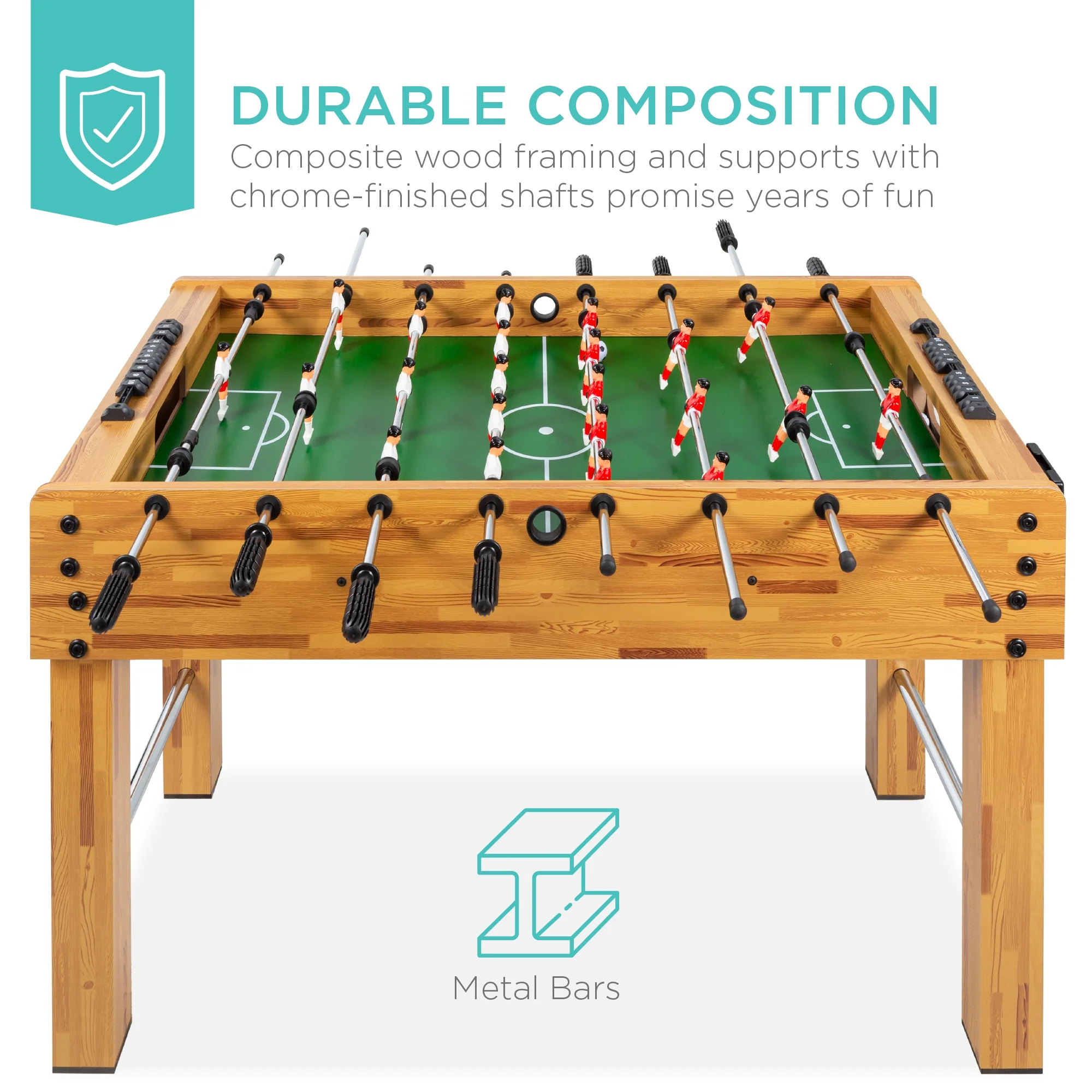 Best Choice Products 48in Competition Sized Foosball Table for Home, Game Room w/ 2 Balls, 2 Cup Holders - Light Brown