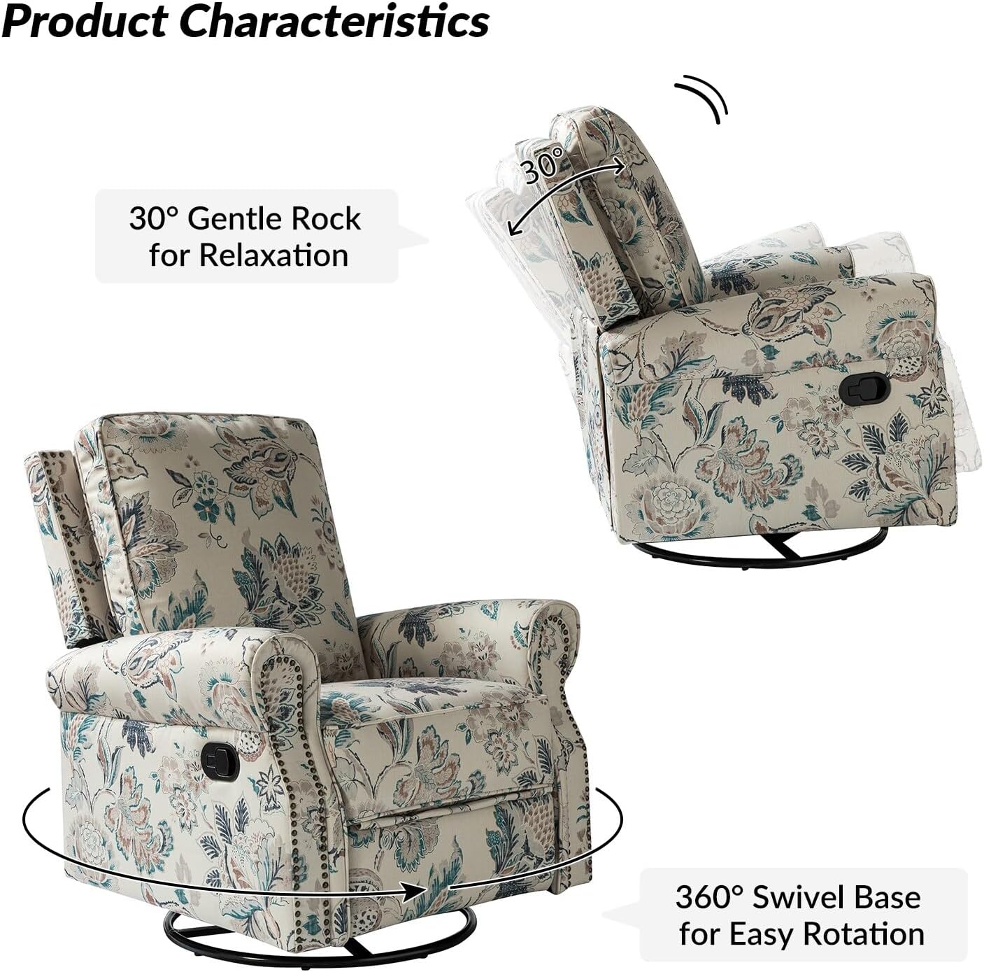 HULALA HOME Roderich Farmhouse Upholstery Recliner with Rolled Arms by TEAL