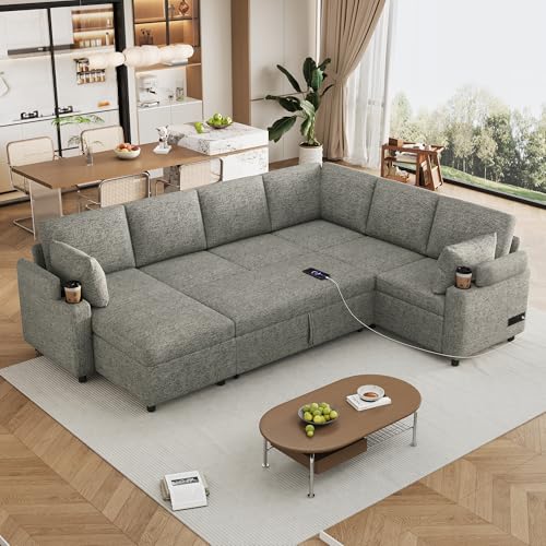 Oversized U-Shaped Sectional Sofa Couch Plush Corduroy Upholstered Modular Deep Seat Sofa&Couch Sectional W/Right Facing Chaise Lounge and 7 Toss Pillows for Home Apartment Living Room Furniture Sets