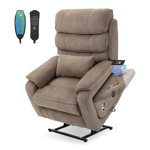 Power Lift Chair Lay Flat Recliner Infinite Position Electric Dual Motor Stand Up Lift Chair with Massage and Heat for Adults,Heavy Duty Recliners with 2 Remote Controls and Two Cup Holders