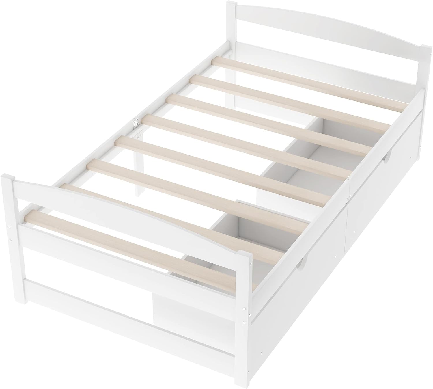 Twin Size Daybed with 2 Drawers, Wood Storage Bed Frame Twin Size Platform Bed Frame with Storage Solid Pinewood Bedframe with Drawers No Box Spring Needed White