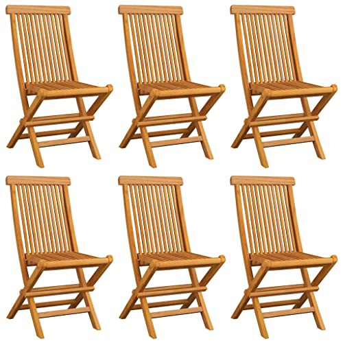 Patio Chairs with Beige Cushions 6 pcs Solid Teak Wood,Premium Teak Wood Folding Patio Chairs with Cushions Elegant and Comfortable Outdoor Seating Furniture