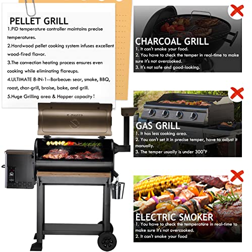 Z GRILLS Newest Pellet Grill Smoker with PID 2.0 Controller, LCD Screen, 2 Meat Probes, Huge Storage Cabinet, 697 sq in Cooking Area, Rain Cover for Outdoor BBQ, 700D6, Bronze