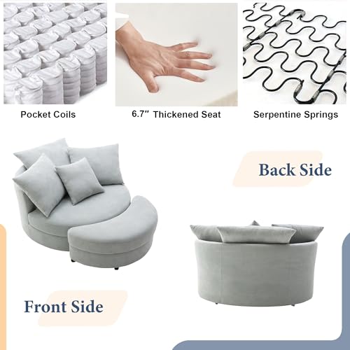 Oversized Swivel Accent Barrel Chair with Storage Ottoman+4 Pillows, Modern Upholstered Comfy Sofa Chaise Leisure Round Lounge Chair for Living Room/Bedroom (38in Beige Corduroy)