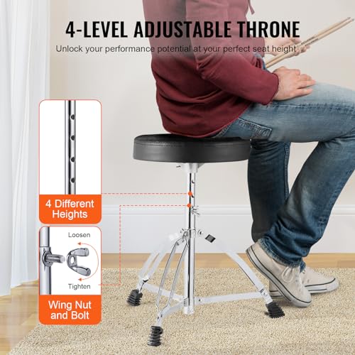 VEVOR Adult 5-Piece Drum Set, 22 Inches Complete Full Size Kit with Bass, Toms, Snare, Floor, Adjustable Throne, Stands, Cymbal, Hi-Hat Pedal and Drumsticks, Black