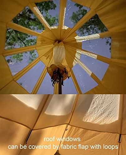 UNISTRENGH 5M Star Gazer Bell Tent 4 Season Waterproof Cotton Canvas Glamping Yurt Tent with Stove Jack Hole and Roof Windows for 6-8 Persons Camping Hunting