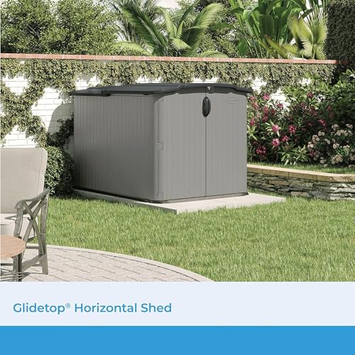 Suncast Glidetop Horizontal Outdoor Storage Shed with Pad-Lockable Sliding Lid and Doors, All-Weather Shed for Yard Storage, 57.5" W x 79.75" D x 52" H, Made in The USA