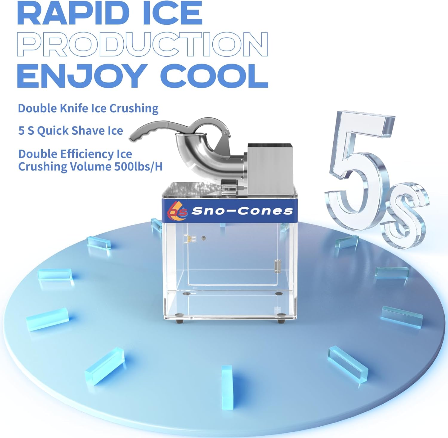 Snow Cone Machine,Commercial Shaved Ice Machine 500lbs/H Stainless Steel Ice Shaver with Dual Blades,110V Electric SnowCone Maker with Safety On/Off Switch for Home, Party, Restaurant, Bar