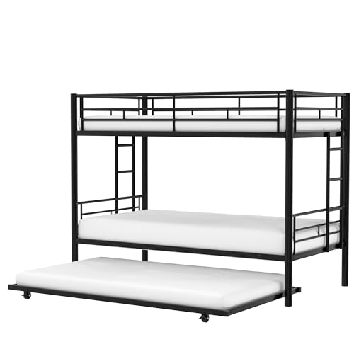 VECELO Metal Loft Bed Twin Size, Heavy Duty Bedframe with Removable Ladder and Safety Guardrail, Space-Saving, Noise Free, No Box Spring Needed, Off White