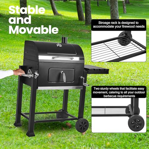 Charcoal Grills,Outdoor BBQ Grill Large Smoker Grill with Side Table,Backyard Barbecue Grill Patio and Parties,Grills Outdoor Cooking with Cast Iron Grill Grates