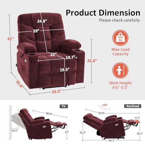 MCombo Power Lift Recliner Chair with Extended Footrest for Elderly People, Fabric 7287 (Navy Blue, Medium)