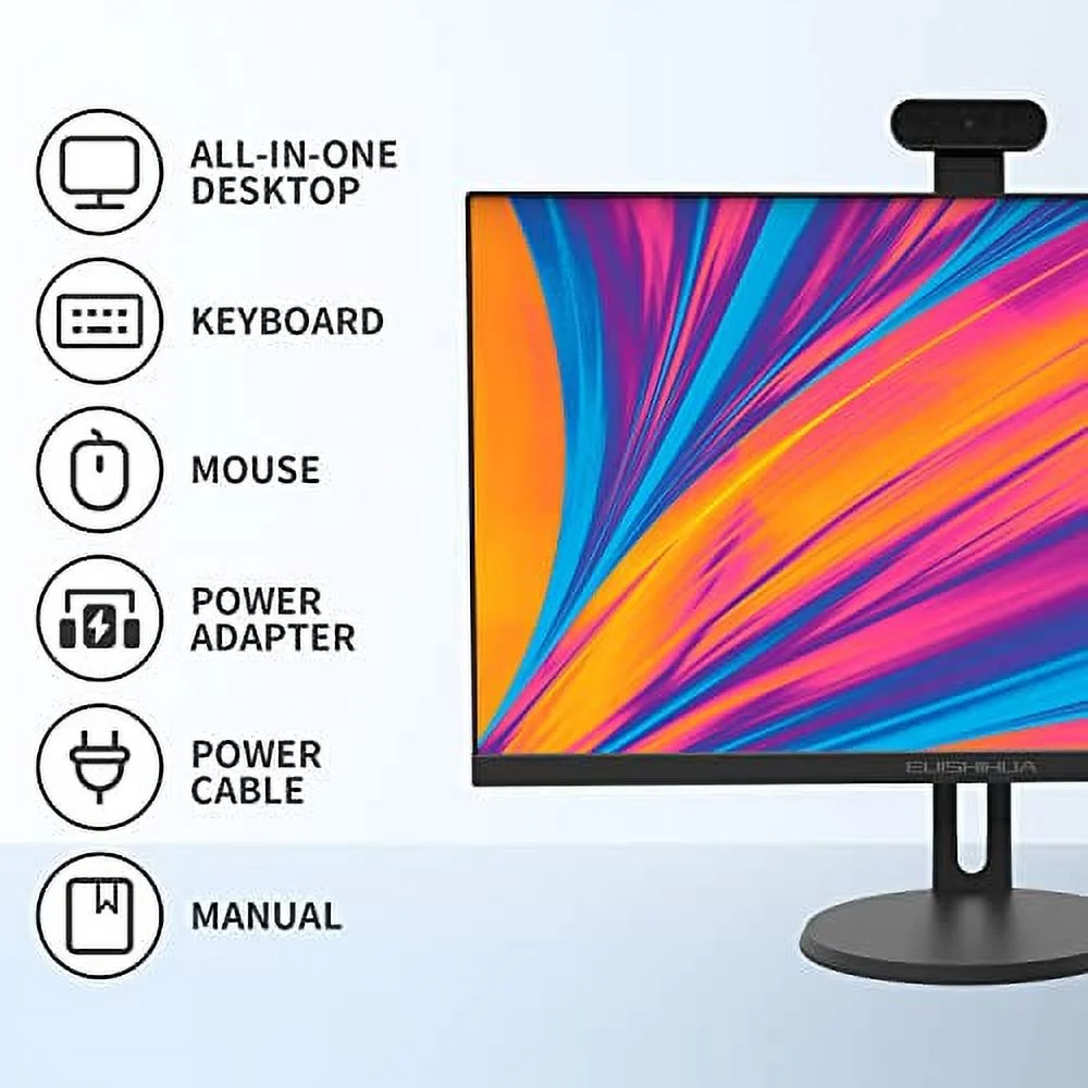 24” All in One Computer Touchscreen, Intel i7 Quad-Core Desktop Computer with Camera, 8G Ram 512G SSD IPS HD Display, WiFi Bluetooth for Home Entertainment Business Office (i7_Black)