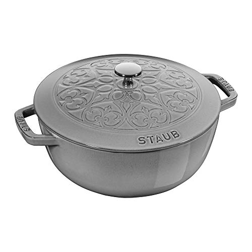 Staub Cast Iron 3.75-qt Essential French Oven with Lilly Lid - Graphite Grey, Made in France