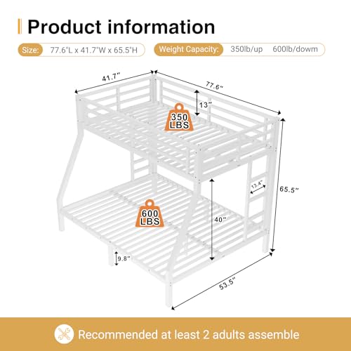 Twin XL Over Twin XL Bunk Bed, Metal Bunk Bed Frame Heavy Duty Bunk Beds Loft Bed Frame with Ladder and Guardrail Metal Slats No Box Spring Required for Adults Teens, Black
