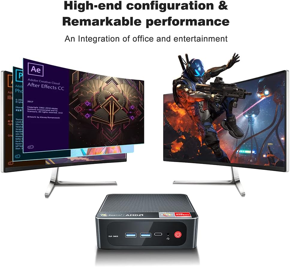 Beelink SER3 Mini PC AMD Ryzen 7 3750H 4C/8T Windows 11 Pro Desktop Computer, 8 GB RAM + 256 GB SSD, Radeon RX Vega 10 Graphics, Dual HDMI and USB-C 4K@60Hz Output, WiFi - BT, Auto Power On