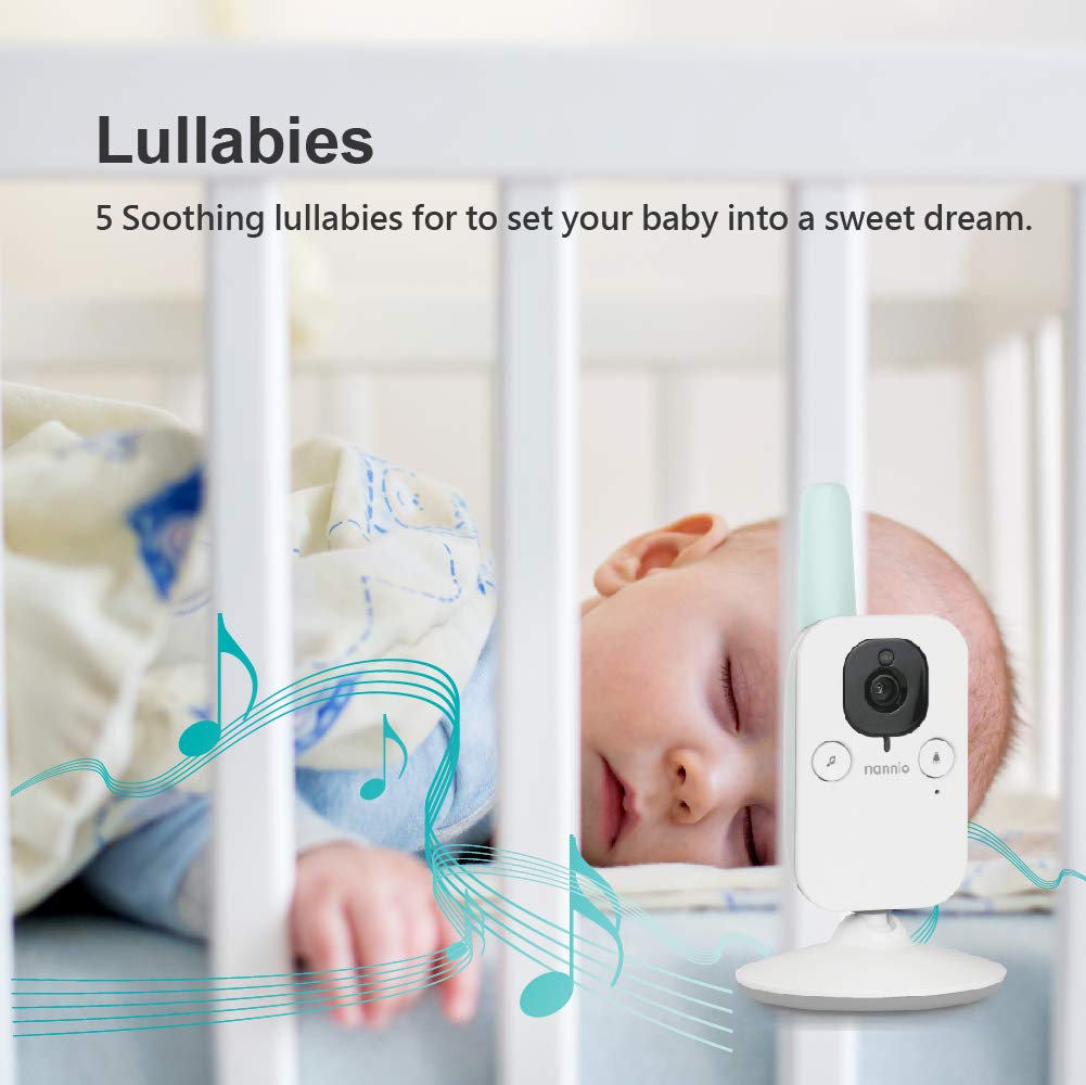 nannio Hero2 Video Baby Monitor with Camera and Audio, Two-Way Talk, Auto Night Vision, Voice Activation, 5 Lullabies, 985ft Range, Long Battery Life, Non-WiFi, Baby Shower Gifts, 2 Years Warranty
