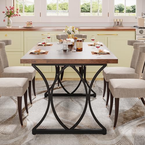 Tribesigns Farmhouse Dining Table for 6 People, 63 L x31W x 30 H Inches Rectangle Kitchen Table Dinner Table for Dinning Room&Kitchen, Living Room, (Brown& Black)