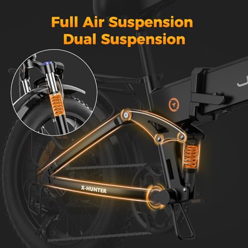 Jasion X-Hunter Electric Bike for Adults 1400W Peak Motor 30MPH Max Speed 624WH Removable Battery, Full Suspension System 20‘’*4.0 Fat Tire Foldable Ebike 7-Speed Bicycles,with Rear Basket