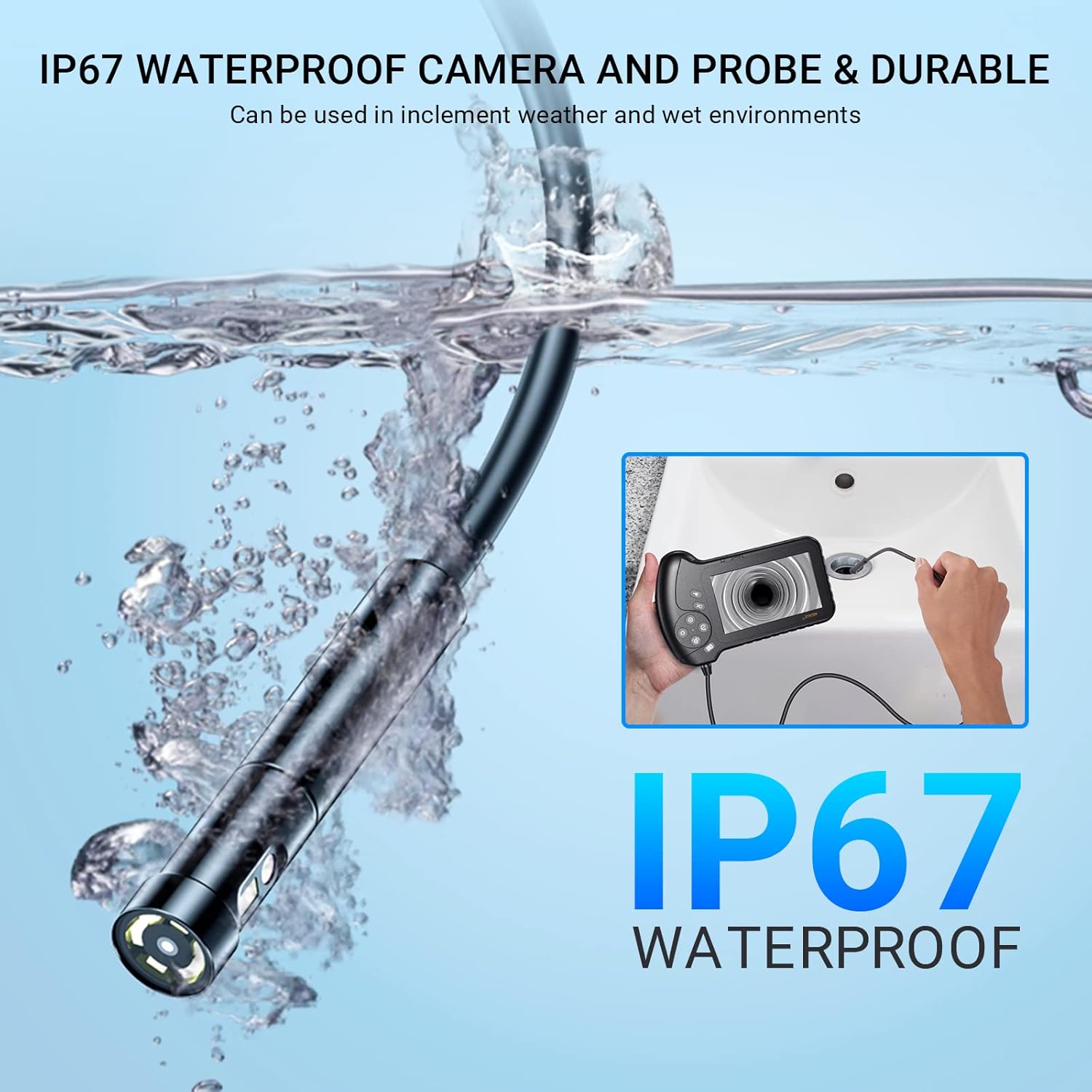 Triple Lens Endoscope Inspection Camera with 5'' IPS Screen NIDAGE 1080P Industrial Snake Camera with 11.5FT Waterproof Flexible Cable 8 LEDs 32GB Card Toolbox, Automotive Borescope Drain Pipe Camera